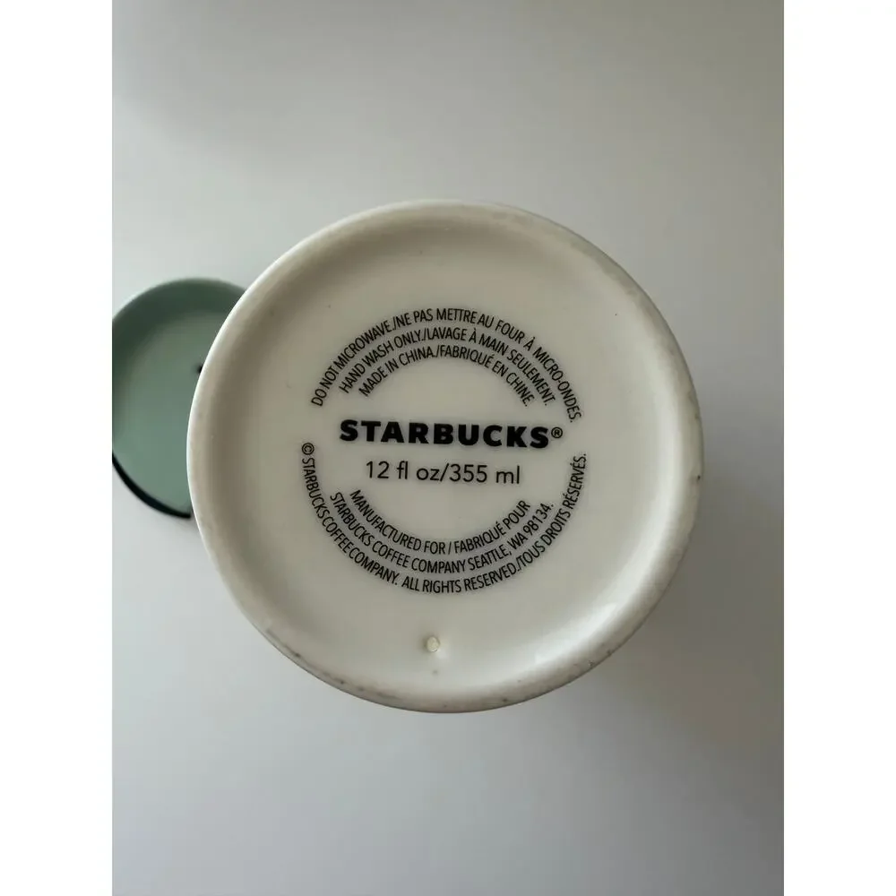 STARBUCKS 2017 Ceramic Green Diamond Geometric Travel Mug Tumbler 12 Ounces LN